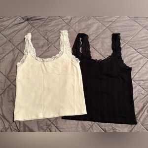 Lace Trim Tank Tops - Black and Cream